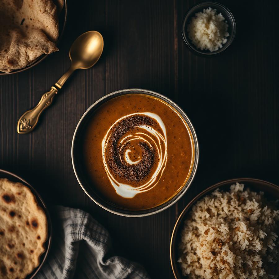Bowl of Indian dal with a swirl of Fungura mushroom powder